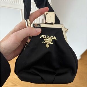 Vtg Prada Black Satin Evening Bag arm wristlet rare stunning !